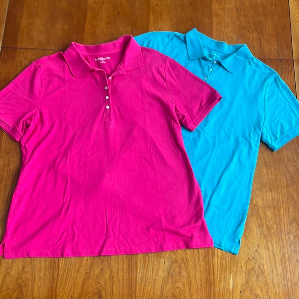 Croft & Barrow 2-Pack Tops Golf & Tennis Collared Short Sleeve Raspberry & Teal.
